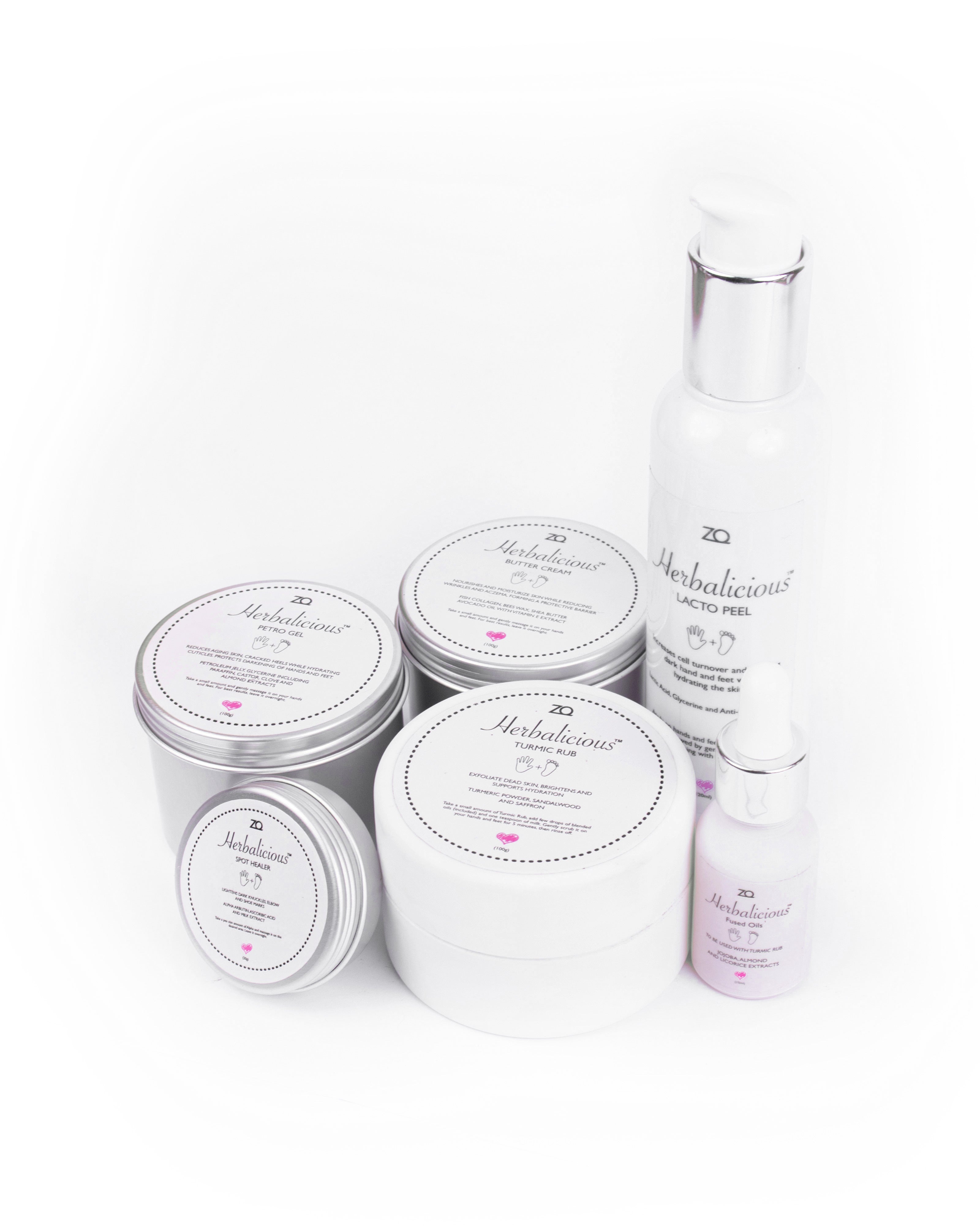 Herbalicious Bundle (Butter Cream + Petro Gel + Turmic Rub + Lacto Peel + Spot Healer)
